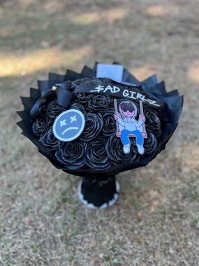 Sad Girl Black Decorative Rose Bouquet - Home Accent